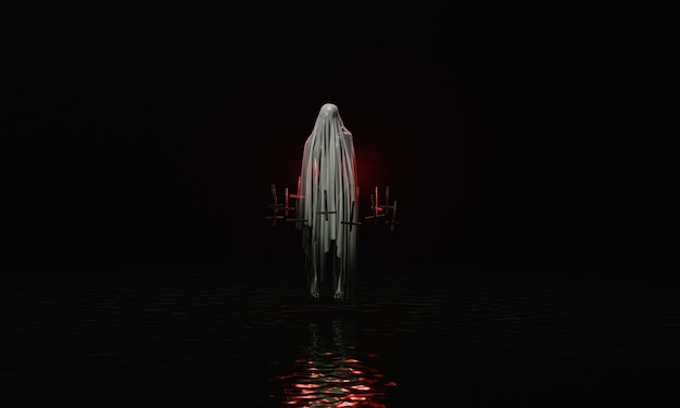 Evil Spirit Ghost mit Kreuzen über Wasser