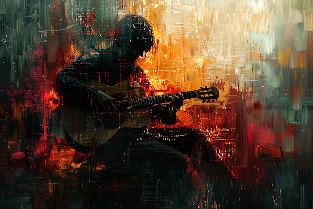 Una evocadora obra de arte digital que captura el momento en que un músico compone una nueva pieza