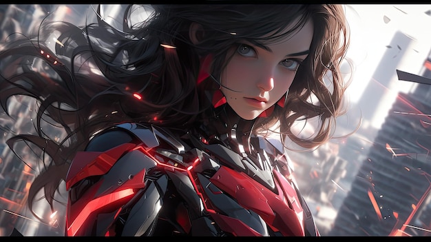 Evolución del anime uniendo lo tradicional y lo futurista en una chica cyborg renderizada con arte digital