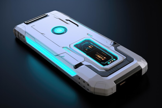 Evolución digital Smartphone futurista blanco iluminado por luz azul Tecnología de vanguardia en estética moderna