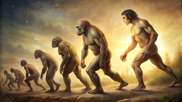 evolución de los humanos que muestran figuras en transición de una postura de mono encorvado