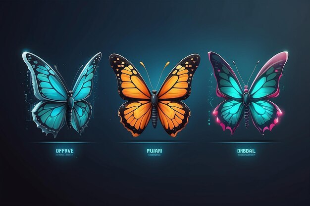Evolución de una mariposa en un estilo futurista digital Transformación del ciclo de vida del insecto de oruga a mariposa