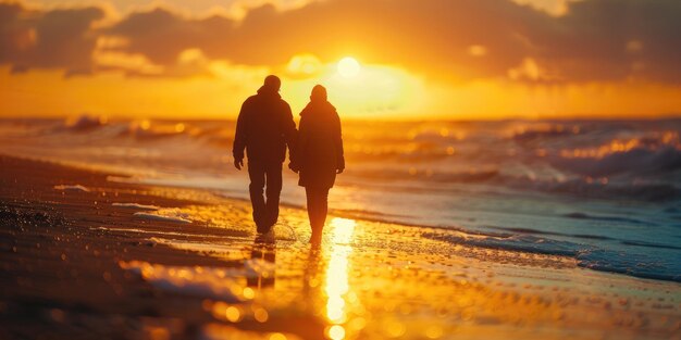 Ewige Liebe ein älteres weises Paar, das am Strand spazieren geht Generative Ai