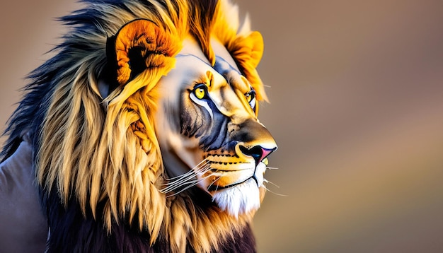 Ewige Majestät Majestätischer Löwe mit wallender Mähne, der intensiv in die Ferne blickt und das einfängt