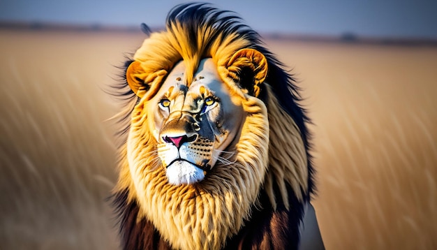 Ewige Majestät Majestätischer Löwe mit wallender Mähne, der intensiv in die Ferne blickt und das einfängt