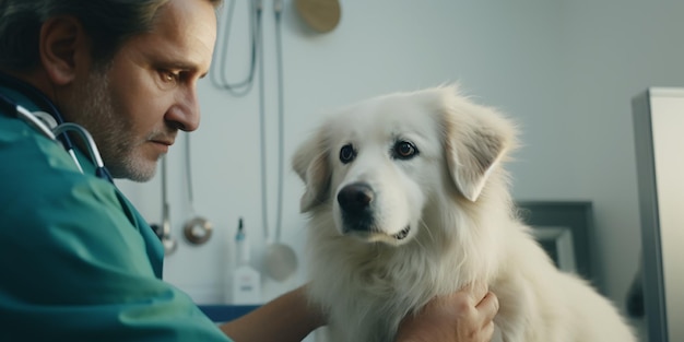 Exame do cão por um veterinário