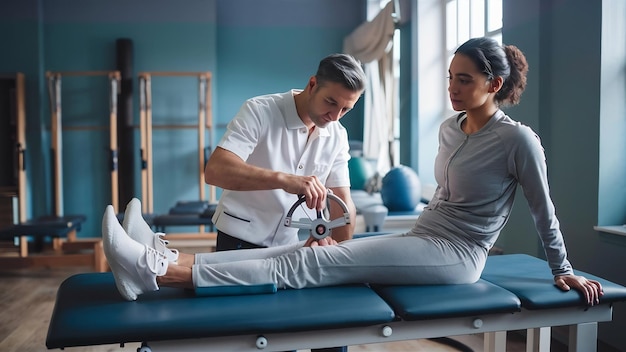 Exame médico das pernas num centro de fisioterapia