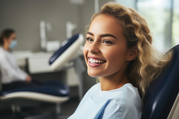 Exame ortodôntico dos dentes jovem paciente examina os dentes enquanto visita o médico profissional