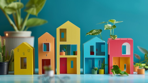 Examinando a arquitetura criativa de casas em miniatura com cores brilhantes ilustração gerada por IA