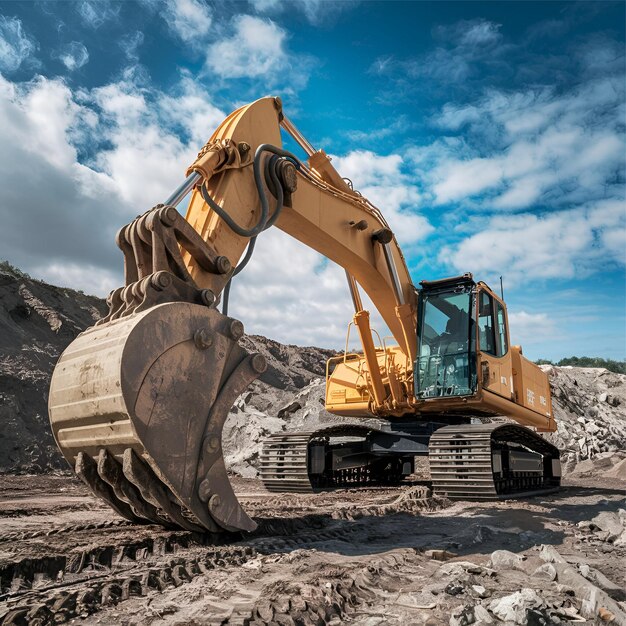 Excavadora en acción Máquina potente en el sitio de minería