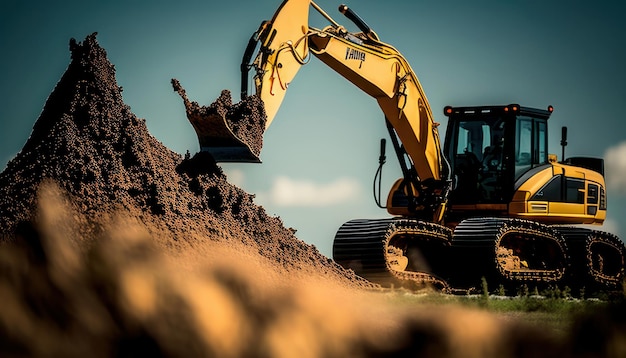 Una excavadora amarilla con el número 99 está cavando tierra.