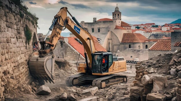 Foto excavadora de construcción en el trabajo dubrovnik croacia