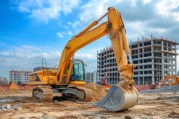 excavadora en un edificio en construcción en el