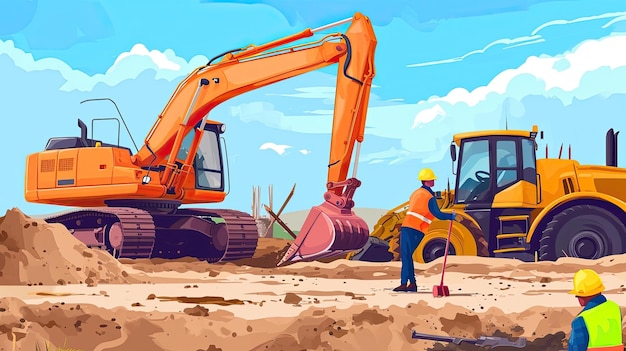 Una excavadora está rastrillando la tierra Equipo pesado Preparación del suelo Trabajos de tierra Industria de la construcción Maquinaria industrial Excavadora Trabajos de suelo Generados por IA