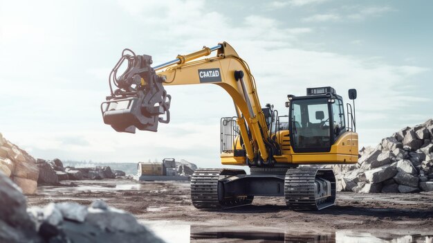 Una excavadora excava por la calle de la ciudad