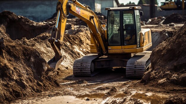 La excavadora excava una zanja profunda