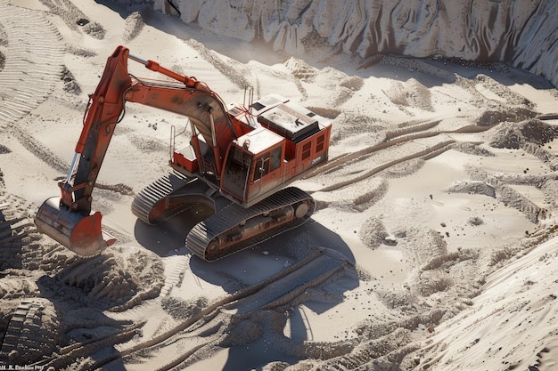 Excavadora excavadora en un pozo de arena durante los trabajos de movimiento de tierra