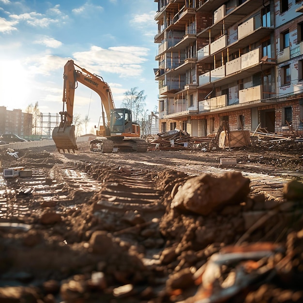 La excavadora Komatsu está en un sitio de construcción en Hannover