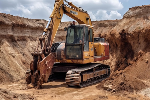 Excavadora en una mina al aire libre ilustración generativa ai