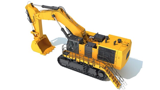 Excavadora de minería de orugas maquinaria de construcción pesada renderización en 3D