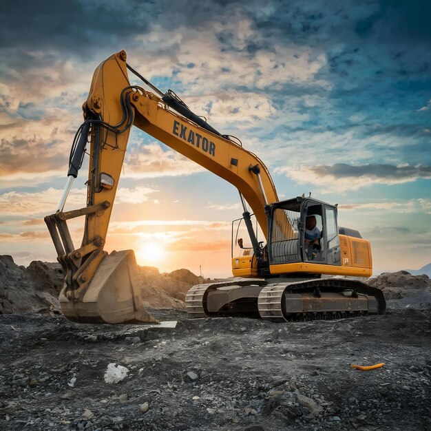 Foto excavadora no canteiro de obras