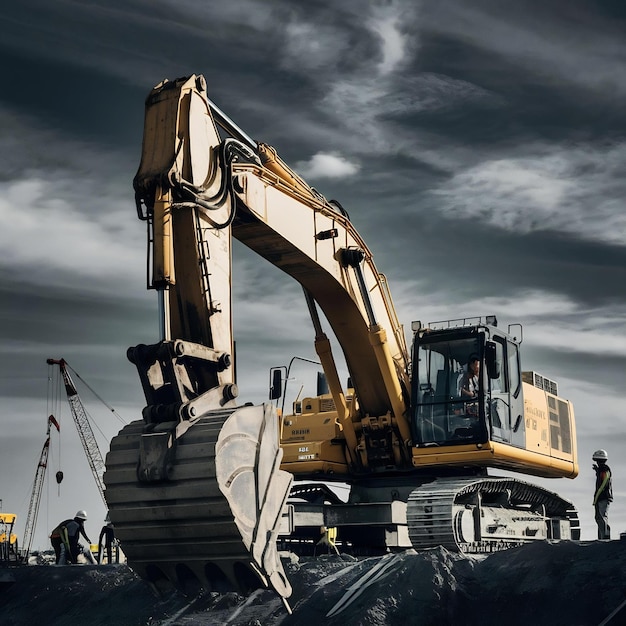 Foto excavadora no canteiro de obras