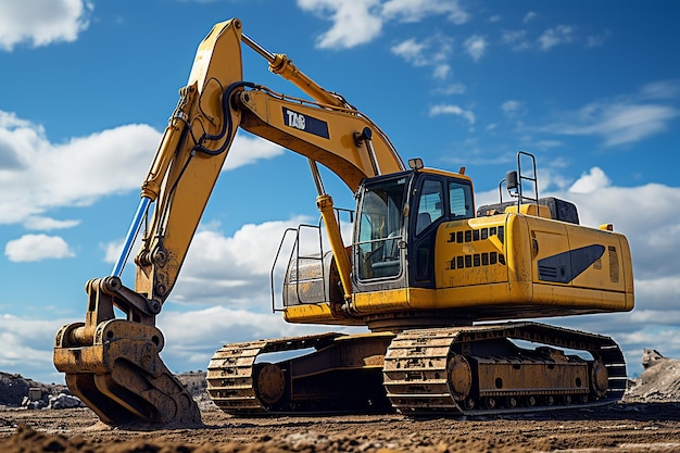 Excavadora pesada amarilla como máquina para cavar el suelo en un sitio de construcción