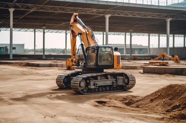 Excavadora en sitio de construcción AI generado