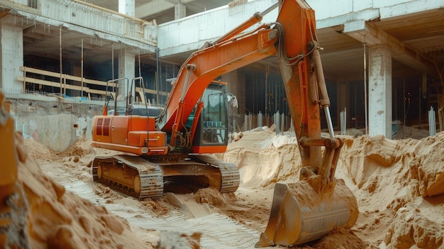 Excavadora en el sitio de construcción