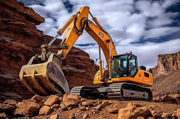 Foto excavadora en un sitio de construcción