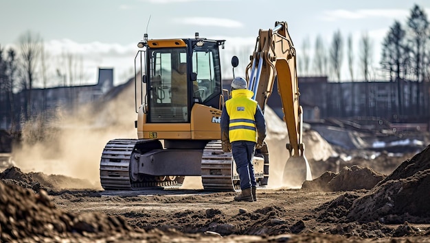 Excavadora trabajando en un sitio de construcción Equipo de construcción pesado