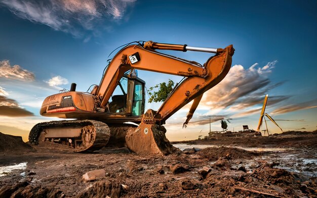 Excavadora trabajando en terreno de tierra