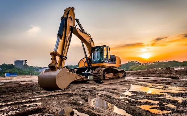 Excavadora trabajando en terreno de tierra