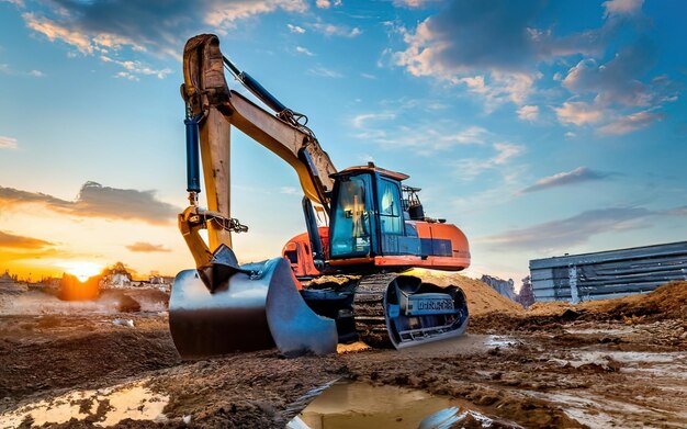 Excavadora trabajando en terreno de tierra