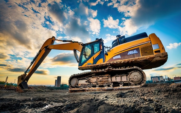 Excavadora trabajando en terreno de tierra