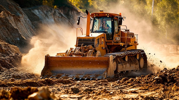 Foto excavadora en el trabajo