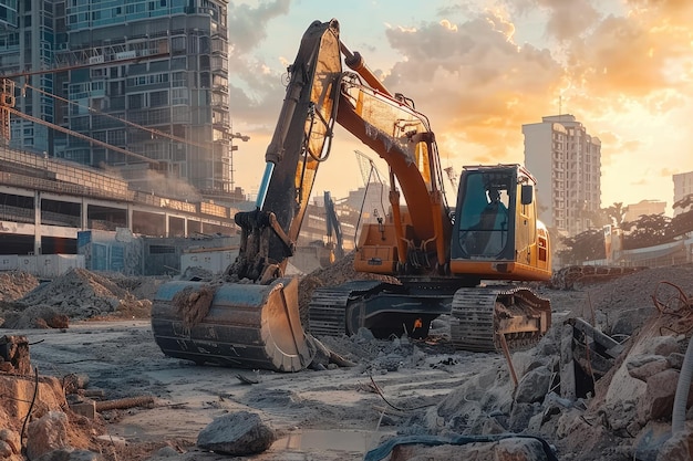 Excavadoras que trabajan en un sitio de construcción