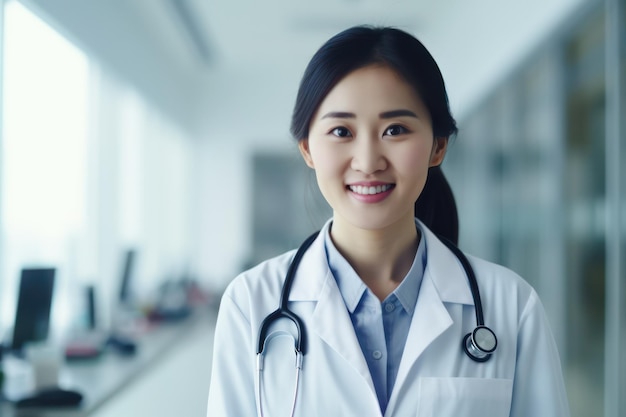 Excelência profissional Médica asiática representa no hospital um símbolo de especialização e cuidado