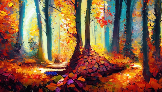 Excelente en el bosque con la luz de Dios para la esperanza en la vida pintura de arte de vida eterna