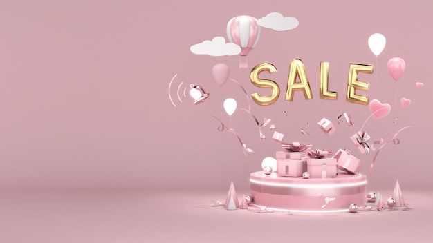 Excelente design de banner de venda com desconto, ótimo preço em um fundo rosa, renderização 3D