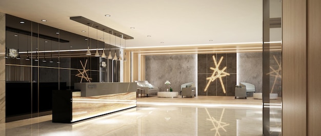 Excelente e aconchegante design de interiores do lobby