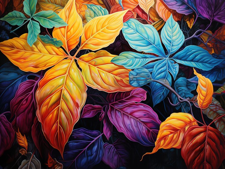Excelente muchas hojas coloridas en el estilo de tonos naturalistas