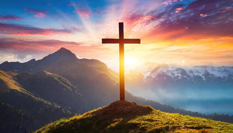 Foto excelente tarjeta de felicitación del viernes santo cruza la escena del atardecer