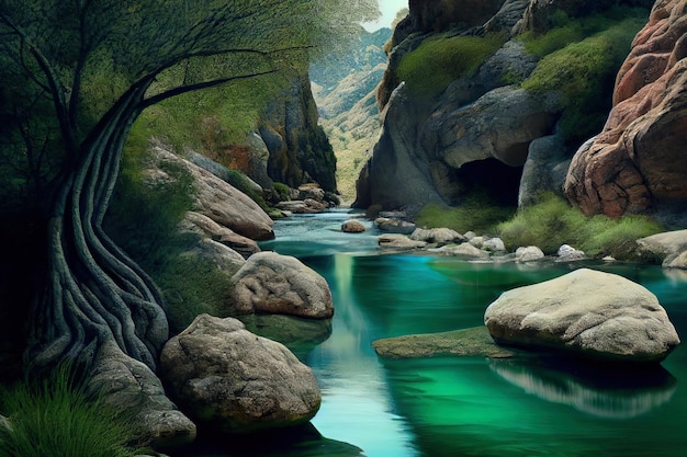 Excepcional hermosa fuente de río en Urbasa y el Parque Nacional de Andia Navarra España realista Ai generativo
