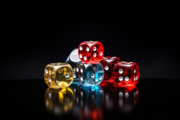 Excitación de las apuestas altas una fusión de dados y vibrantes fichas de casino en un lienzo Noir