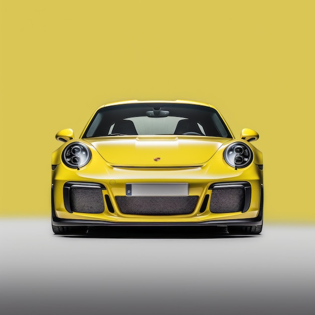 Foto excitadamente brillante el resaltador amarillo delantero del porsche 911 gt3