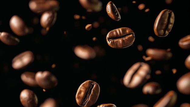 Excitante cerveja matinal girando grãos de café castanho torrado encapsular energia e frescura em um