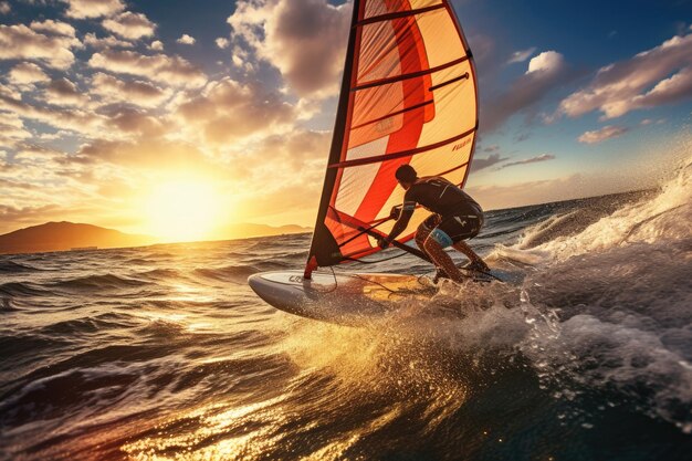 Excitante experiencia de windsurf desde una perspectiva en primera persona