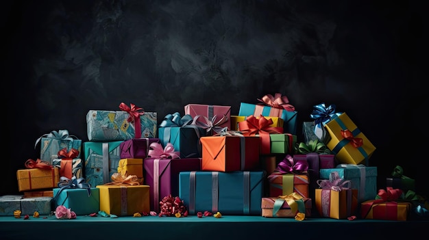 Excitantes cajas de regalos con temas contra un telón de fondo vibrante