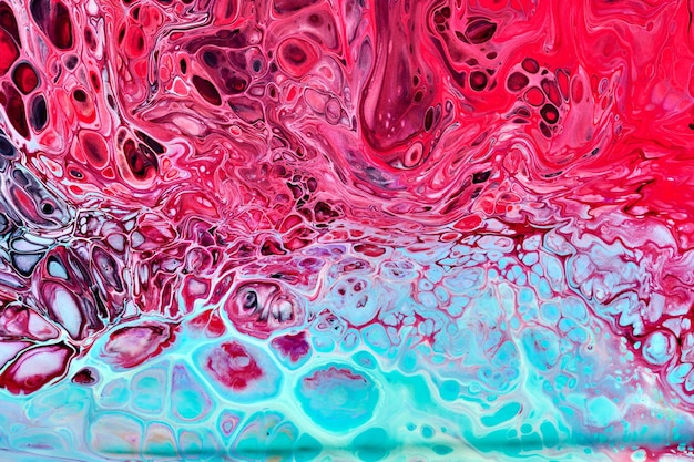 Exclusivo patrón hermoso fondo de arte fluido abstracto Flujo de mezcla de pinturas blancas azules rojas que se mezclan Manchas y rayas de textura de tinta para impresión y diseño